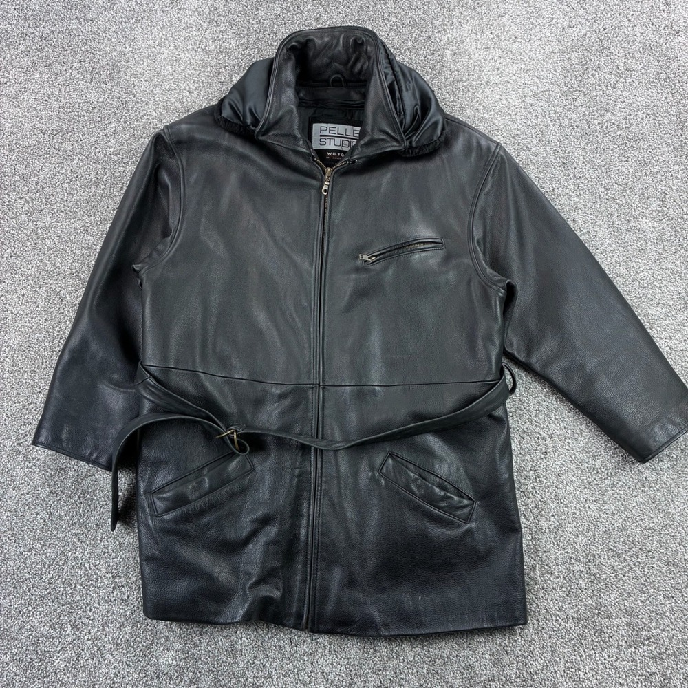 Wilsons Leather Jacket Large‎ Black Pelle Studio Belted Thinsulate Lined